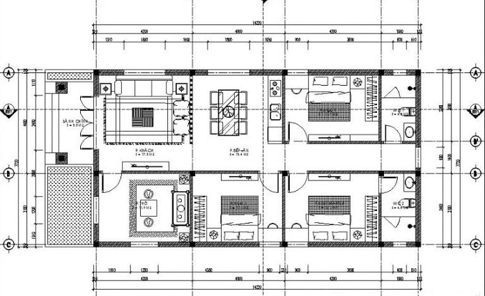 Thiết kế nhà cấp 4 mái nhật 3 phòng ngủ 6x25 ở Tây Ninh M362
