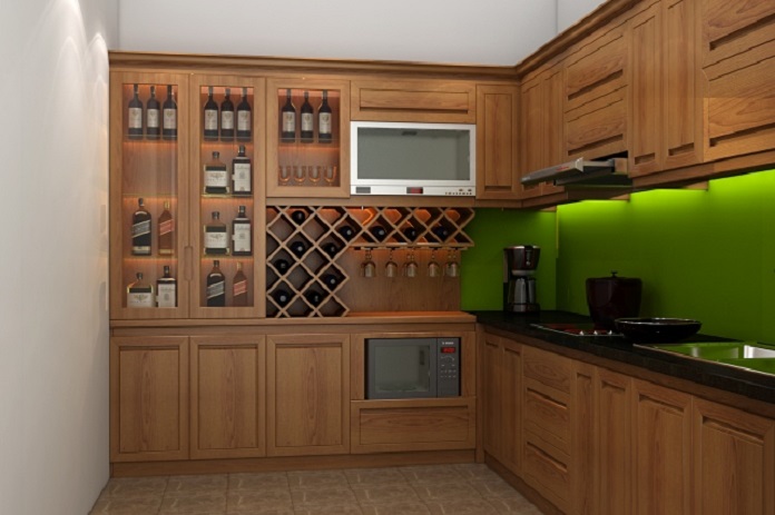 Hình 45: Không gian bếp với tủ rượu cùng màu nội thất