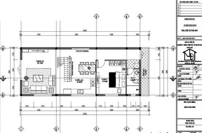 Ảnh 12: Bản vẽ tầng 1 nhà cấp 4 gác lửng mái lệch có diện tích 5.8 x 15m