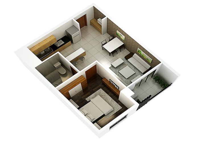 Ảnh 13: Mặt bằng chung cư 1 phòng ngủ HadoCentrosa