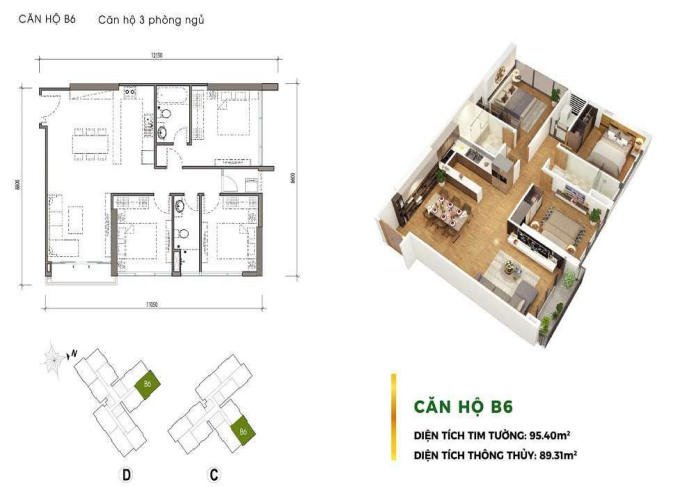 Ảnh 3: Mặt bằng chung cư 3 phòng ngủ Eco Green