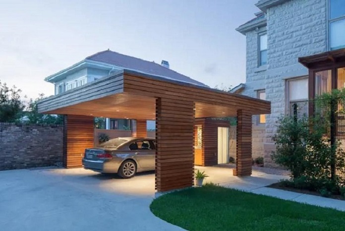Ảnh 8: Thiết kế nhà để xe ô tô ốp gỗ sang trọng