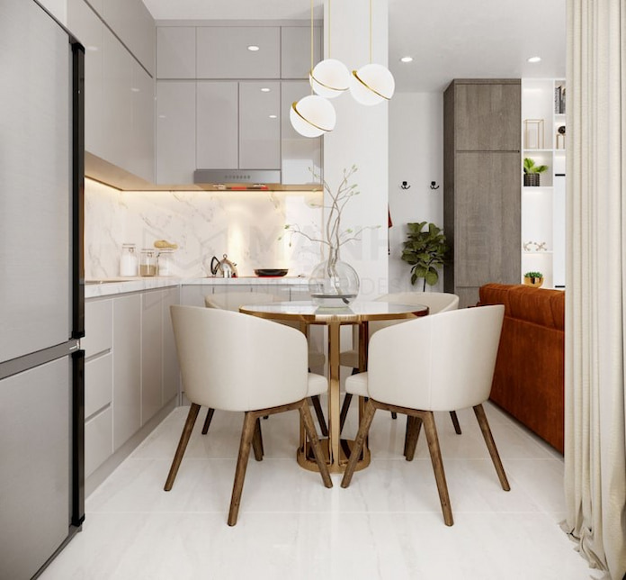 Ảnh 3: Phòng bếp và phòng ăn có thể thiết kế liên thông với nhau để không gian ngôi nhà 30m2 trở nên thông thoáng hơn