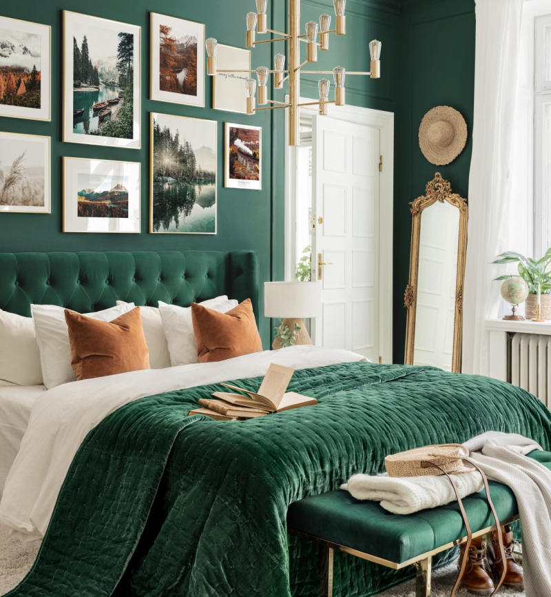 Decor phòng ngủ màu xanh lá cây 
