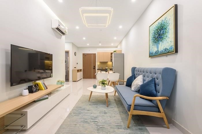 Khi thiết kế căn hộ chung cư diện tích 45m2, cần hạn chế sử dụng đồ nội thất quá to để không làm tắc nghẽn không gian.