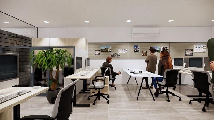 Để tận dụng không gian trong văn phòng nhỏ, ta nên xem xét việc loại bỏ vách ngăn trong thiết kế nội thất. Điều này sẽ giúp tăng diện tích sử dụng của văn phòng và tạo cảm giác rộng rãi hơn cho nhân viên làm việc.