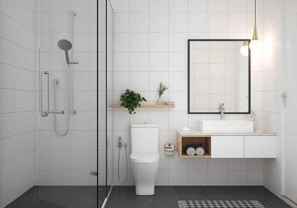 Phòng tắm được thiết kế đơn giản nhưng vẫn rất sang trọng.