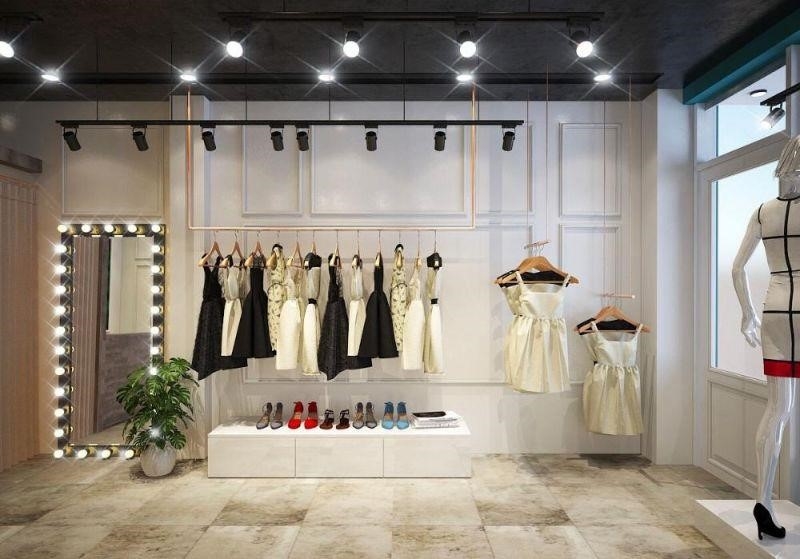 Thiết kế một cửa hàng quần áo nhỏ với phong cách hiện đại và sang trọng.