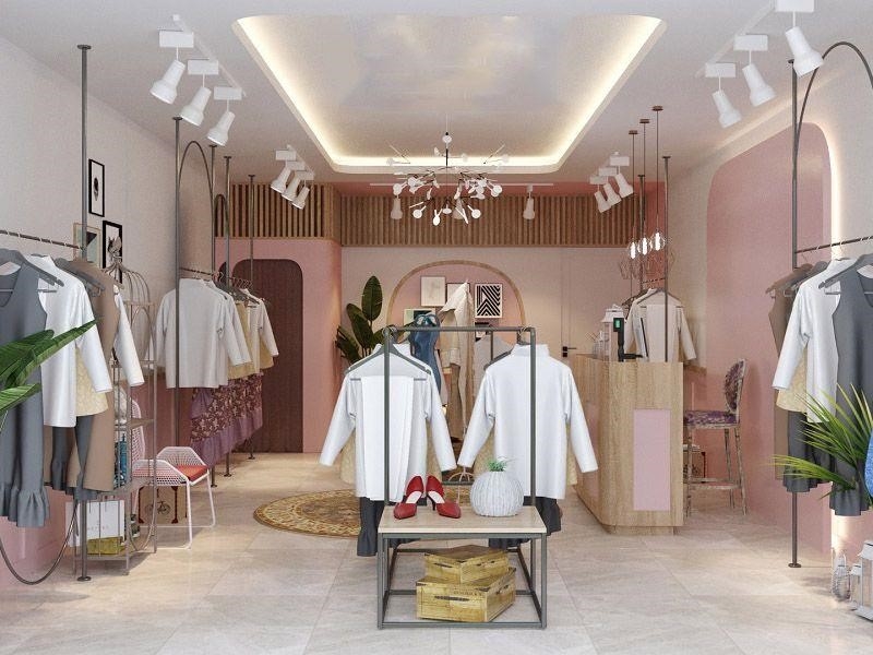 Thiết kế một cửa hàng quần áo nhỏ với phong cách hiện đại và sang trọng.