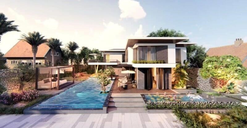 Một ý tưởng thiết kế hồ bơi hình chữ nhật đang được xem xét cho ngôi nhà vườn hai tầng.