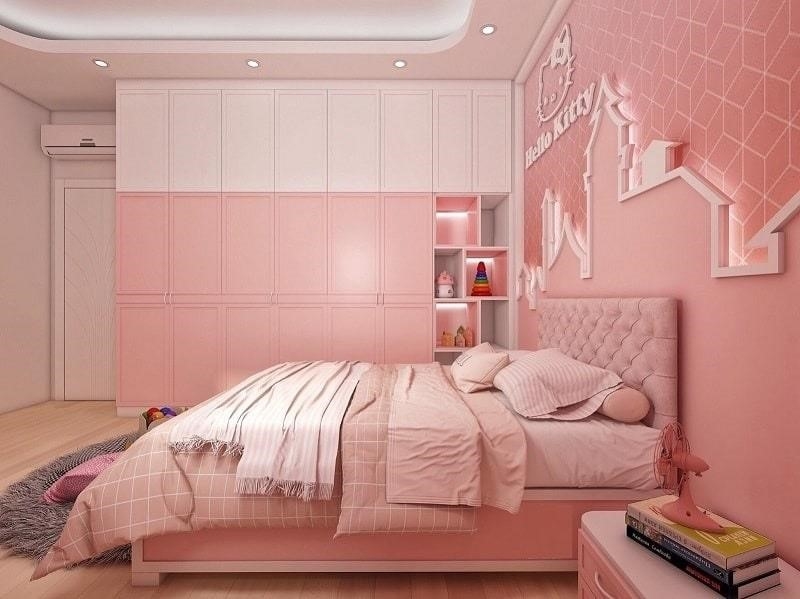 Trang trí phòng ngủ với tông màu hồng đẹp là lựa chọn tuyệt vời cho các cô gái dịu dàng.