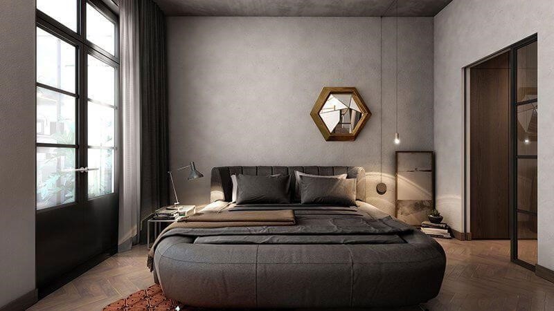 Phòng ngủ có thiết kế tạo sự tương phản, để tạo nên ấn tượng đặc biệt.
