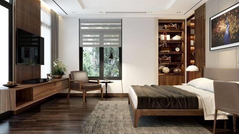 Nhờ vào sự có mặt của đồ nội thất được làm từ gỗ sồi, không gian trở nên thêm phần tinh tế và đẹp mắt hơn.