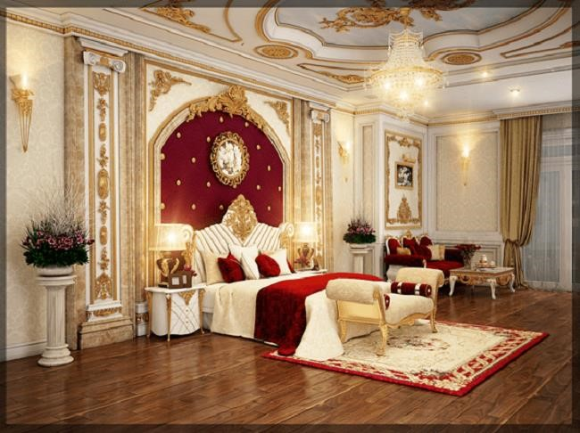 Phòng ngủ được trang trí đẹp theo phong cách cổ điển với nội thất sang trọng và tinh tế.