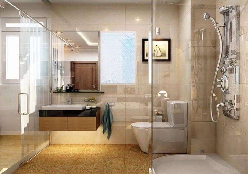 Phòng tắm được thiết kế với không gian mở.