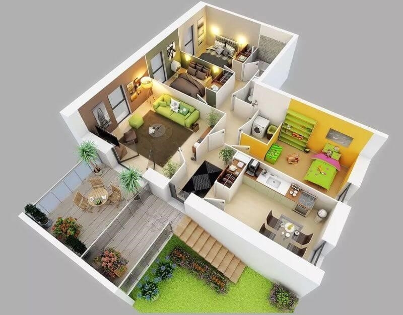 Căn nhà cấp 4 với sân vườn được thiết kế với 3 phòng ngủ và bố trí mặt bằng nội thất hợp lý.
