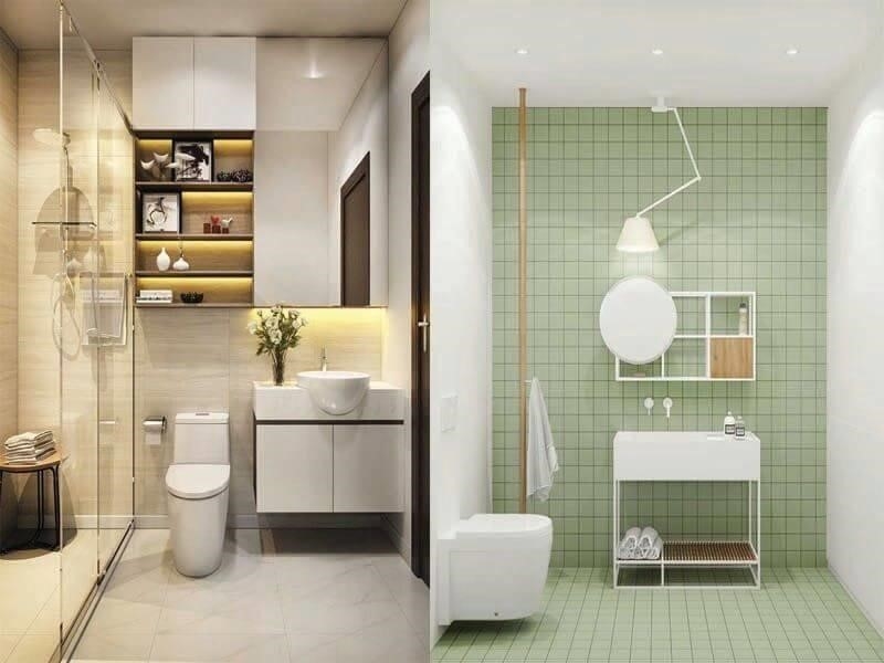 Các kệ treo trên tường có thể giúp tạo ra một phòng tắm nhỏ chỉ có diện tích 2m2 nhưng vô cùng độc đáo và sáng tạo.