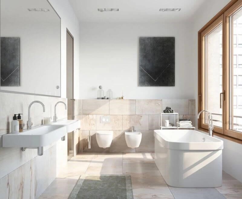 Nếu bạn có một phòng tắm nhỏ chỉ rộng 2m2, thì nên lựa chọn thiết kế cửa sổ sao cho ánh sáng tự nhiên từ bên ngoài có thể tiếp cận phòng tắm một cách dễ dàng và hiệu quả nhất.