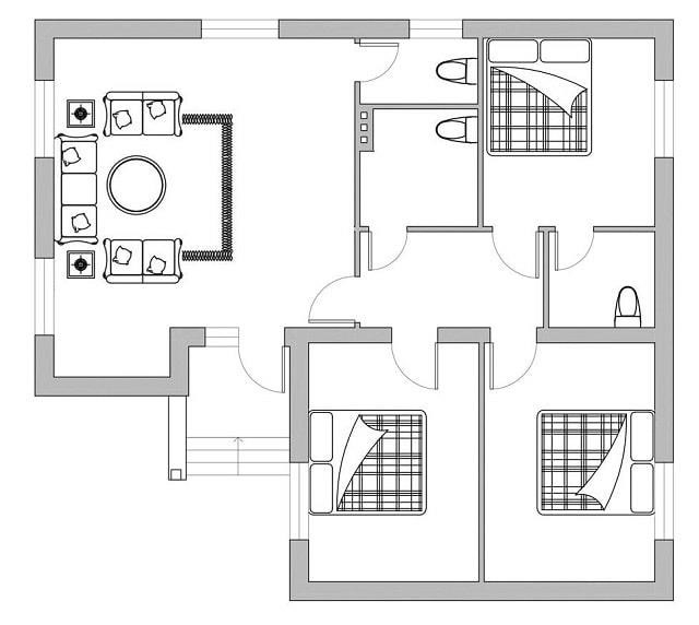 Một bản thiết kế nhà cấp 4 với 3 phòng ngủ được xem là một mẫu nhà tiêu chuẩn.