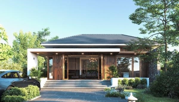 Một ngôi nhà vườn với kiến trúc mái Nhật, chỉ có 1 tầng, rất đẹp và độc đáo.