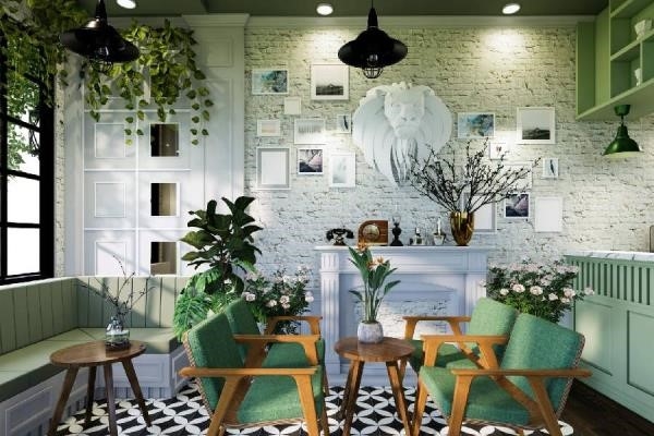 Một mẫu thiết kế quán cà phê góc phố được thiết kế theo phong cách nhiệt đới.
