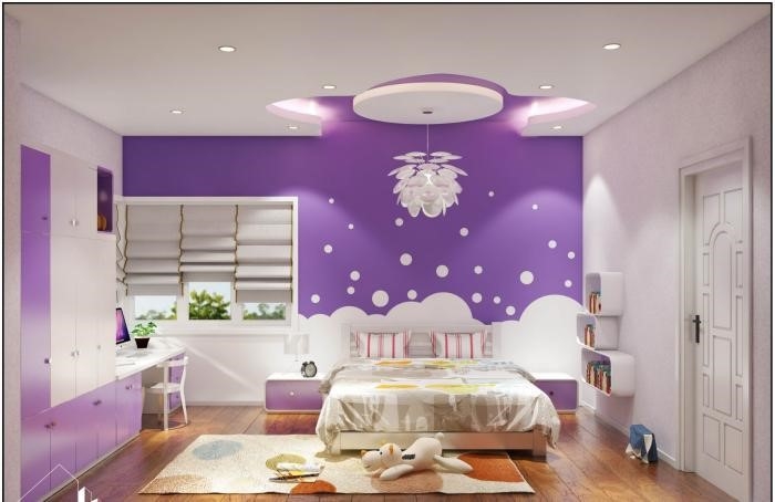 Các bé sẽ rất thích căn phòng ngủ xinh xinh được sơn màu tím.
