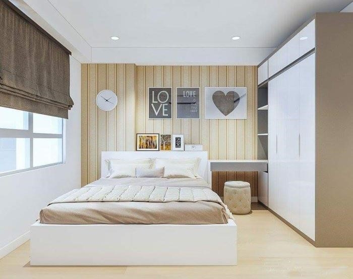 Một chiếc giường ngủ đẹp được làm từ gỗ công nghiệp.